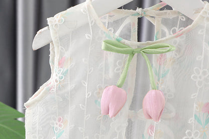 [340414] - Setelan Baju Atasan Kutung Celana Pendek Fashion Anak Perempuan - Motif Flower Ribbon