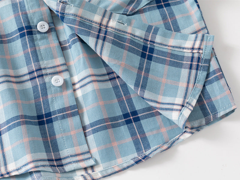[383207] - Baju Atasan Kemeja Lengan Panjang Anak Laki-Laki - Motif Plaid / Tartan