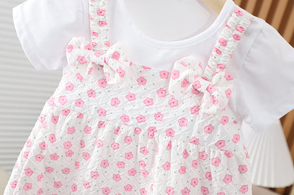 [352392] - Baju Mini Dress Lengan Pendek Fashion Import Anak Perempuan - Motif Hanging Flowers