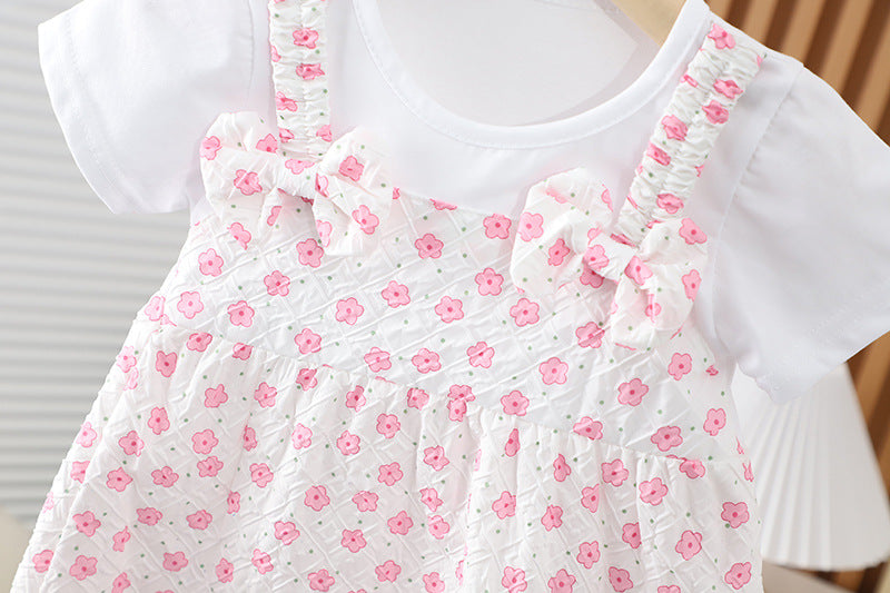 [352392] - Baju Mini Dress Lengan Pendek Fashion Anak Perempuan - Motif Hanging Flowers