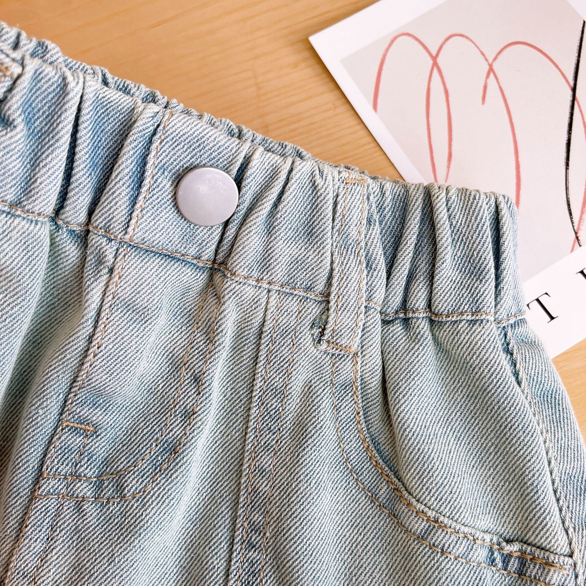 [363765] - Oneset 2in1 Denim Daily Wear Setelan Baju Lengan Pendek Bawahan Rok Pendek Fashion Anak Perempuan Cewek - Motif Heart Letter