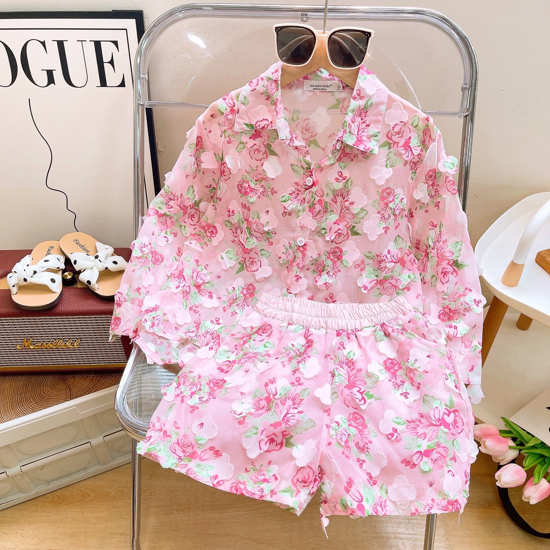 [963300] - One Set 2in1 Baju Setelan Outer Atasan Lengan Panjang Bawahan Celana Pendek Korean Version Style Anak Perempuan Cewek - Motif Floral - BABYHOKI STORE