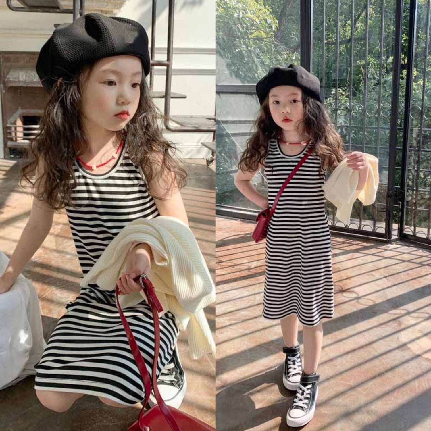 [5071048] - Baju Dress Tanpa Lengan Fashion Anak Perempuan - Motif Line Stripe