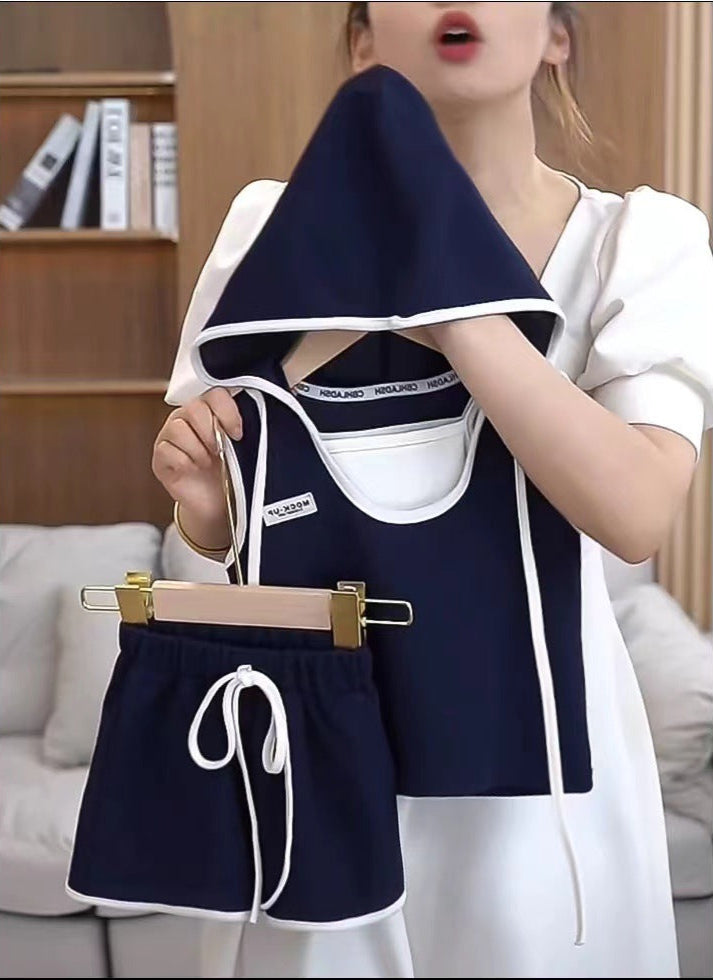 [5071053] - Setelan Baju 3 in 1 Celana Pendek Fashion Anak Perempuan - Motif Casual Plain