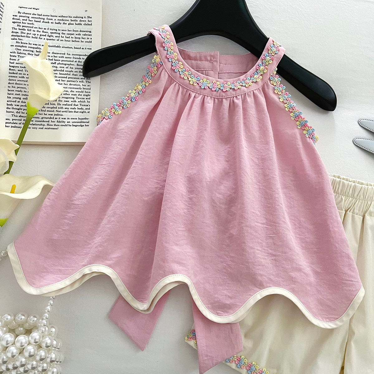 [963163] - One Set 2in1 Baju Setelan Atasan Lengan Kutung Bawahan Celana Pendek Korean Version Style Anak Perempuan Cewek - Motif Floral Bow - BABYHOKI STORE - BABYHOKI STORE
