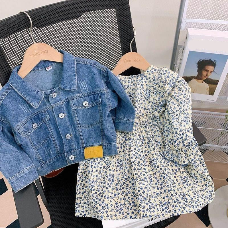 [363671] - Baju Setelan Jaket Jeans Inner Dress Fashion Anak Perempuan - Motif Little Flower