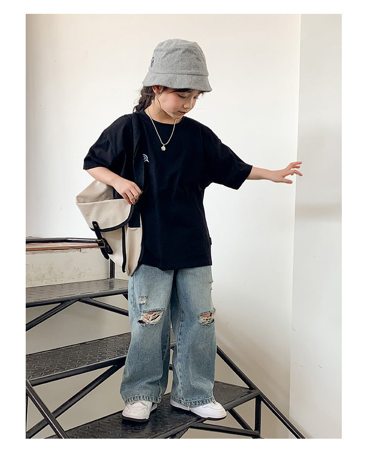 [507978] - Celana Panjang Jeans Kulot Sobek Fashion Anak Perempuan - Motif Shadow Line