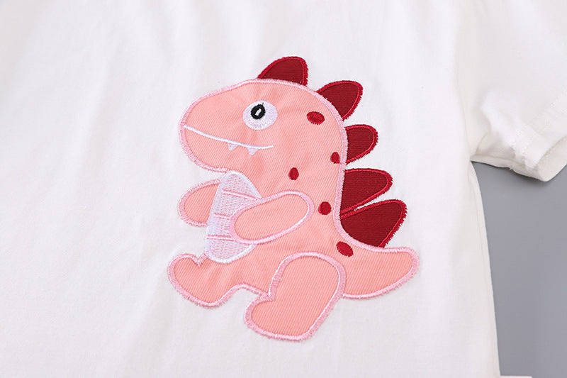 [368570] - One Set 2in1 Baju Setelan Atasan Kaos Lengan Pendek Bawahan Celana Pendek Fashionable Summer Outfit Anak Perempuan Cewek - Motif Animal Dino - BABYHOKI STORE