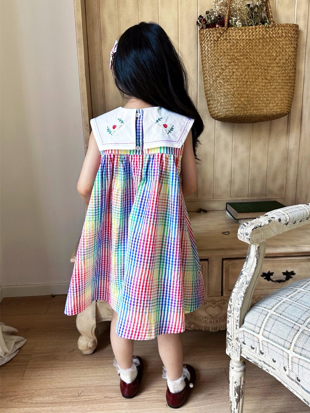 [5071123] - Baju Dress Summer Gaun Lengan Kutung Fashion Trendi Anak Perempuan Cewek - Motif Rainbow Plaid - BABYHOKI STORE