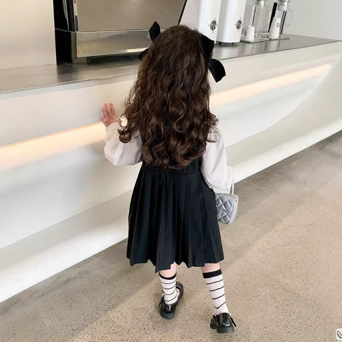 [5071180] - One Set 2in1 Baju Setelan Dress Atasan Lengan Panjang Korean Version Style Anak Perempuan Cewek - Motif Collar With Ribbon - BABYHOKI STORE