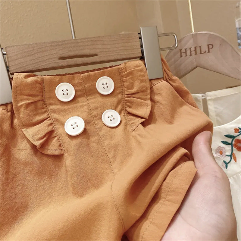 BABYHOKI STORE Usia 7 8 9 10 Tahun Baju Anak Tanggung Cewek [363642] - Setelan Blouse Celana Pendek Chino Anak Perempuan - Motif Collar Flower
