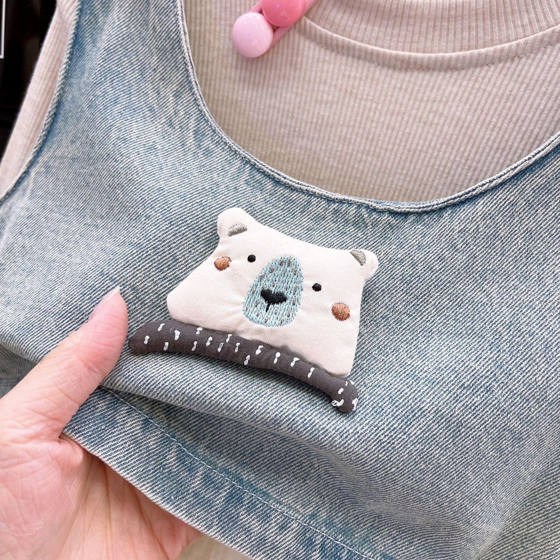 [363907] - One Set 3in1 Baju Setelan Atasan Lengan Panjang Vest Kutung Denim Bawahan Celana Panjang Denim Fashion Anak Cewek Perempuan - Motif 3D Animal Face - BABYHOKI STORE - BABYHOKI STORE