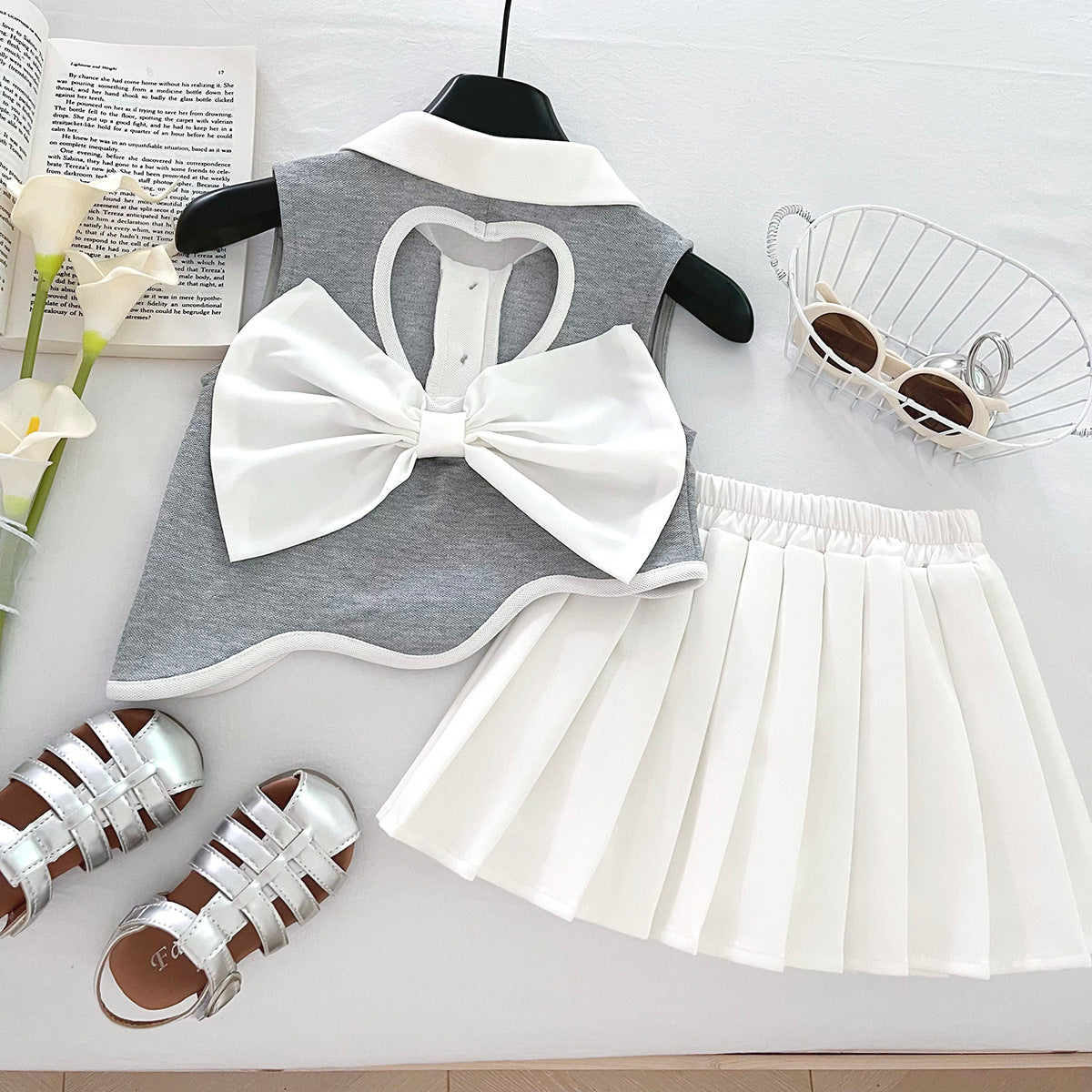 [963101] - One Set 2in1 Baju Setelan Atasan Kerah Crop Lengan Kutung Bawahan Celana Rok Pendek Plisket Fashion Anak Perempuan Cewek - Motif Animal - BABYHOKI STORE