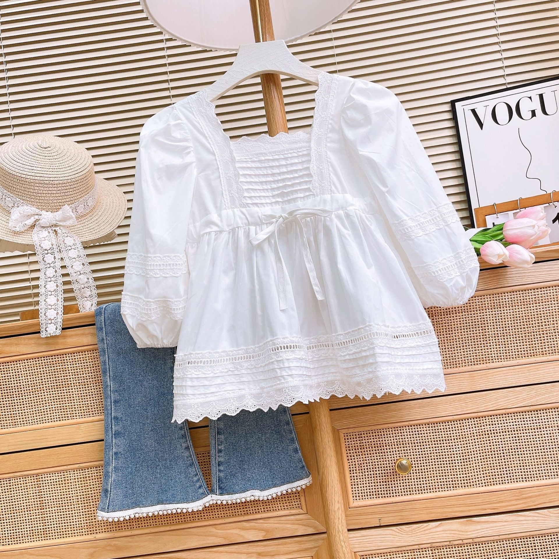 [363814] - Setelan Baju Blouse Lengan Panjang Celana Panjang Jeans Fashion Anak Perempuan - Motif Casual Calm