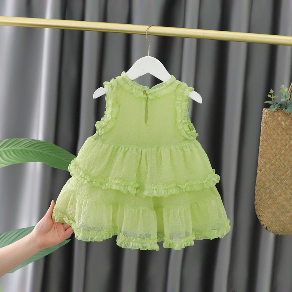 [340399] - Baju Mini Dress Lengan Kutung Fashion Anak Perempuan - Motif Wavy Lace