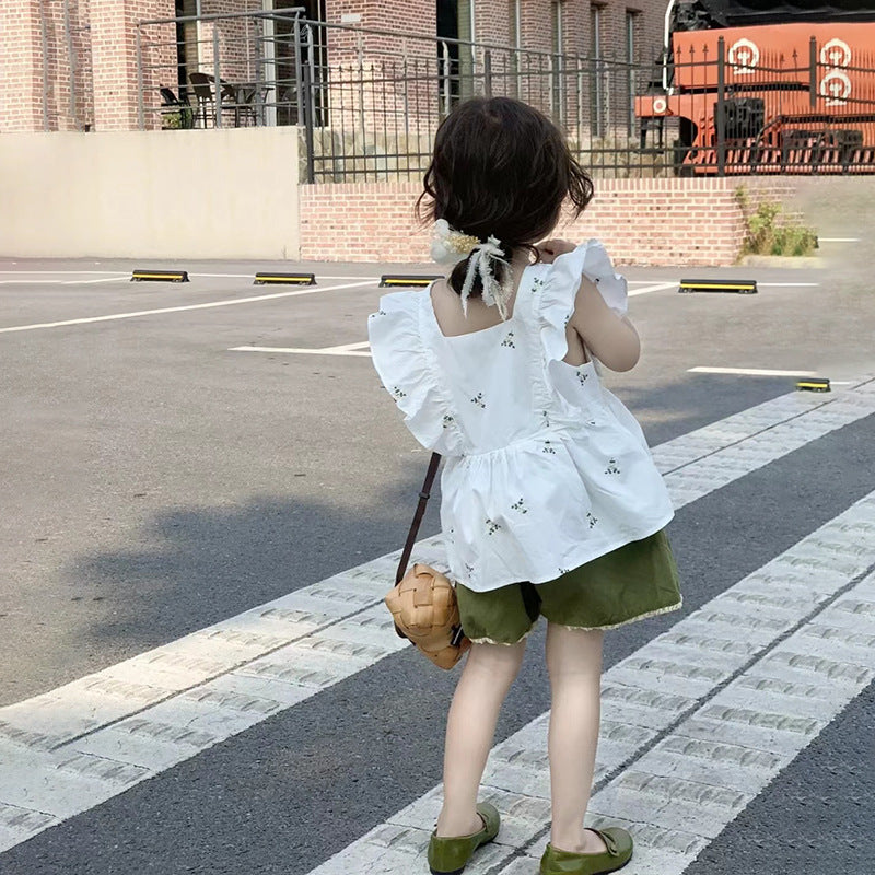BABYHOKI STORE Usia 7 8 9 10 Tahun Baju Anak Tanggung Cewek [363639] - Setelan Blouse Kutung Celana Pendek Anak Perempuan - Motif Branch Stalk