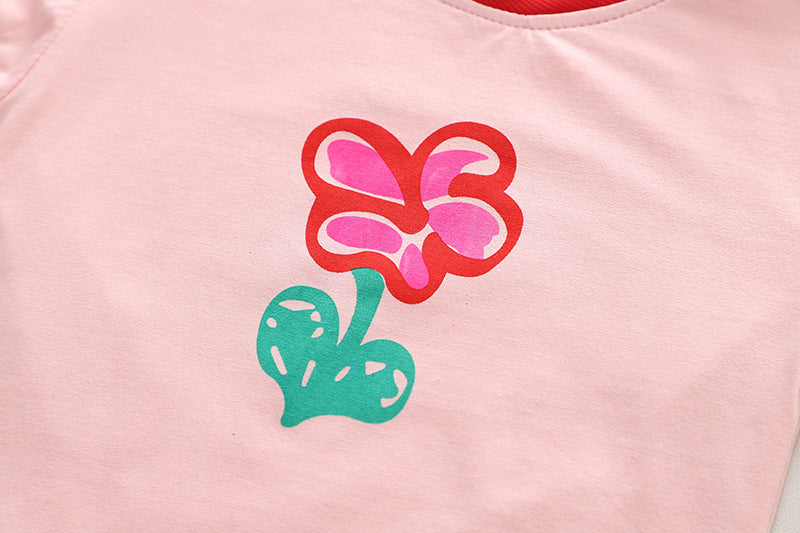 [340388] - Baju Setelan Kaos Celana Pendek Jeans Anak Perempuan - Motif Flower Images