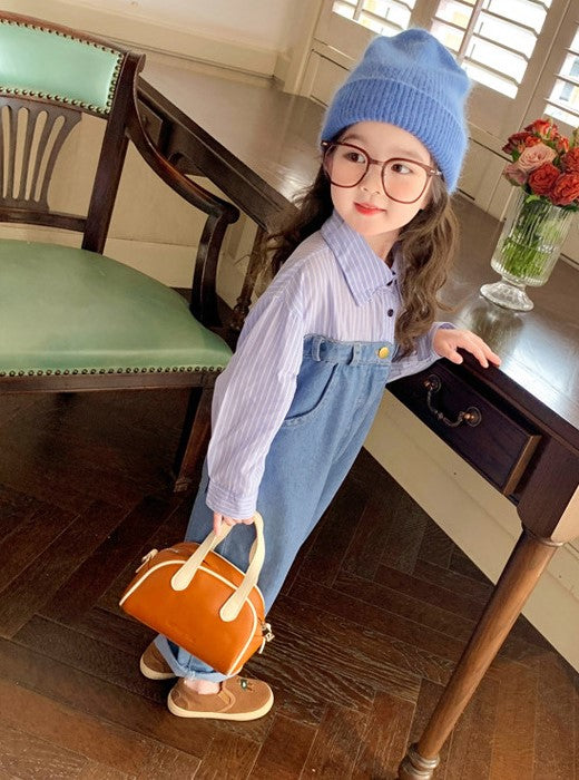 [5071025] - Setelan Baju Jumpsuit Lengan Panjang Bawahan Jeans Fashion Anak Perempuan - Motif High Line