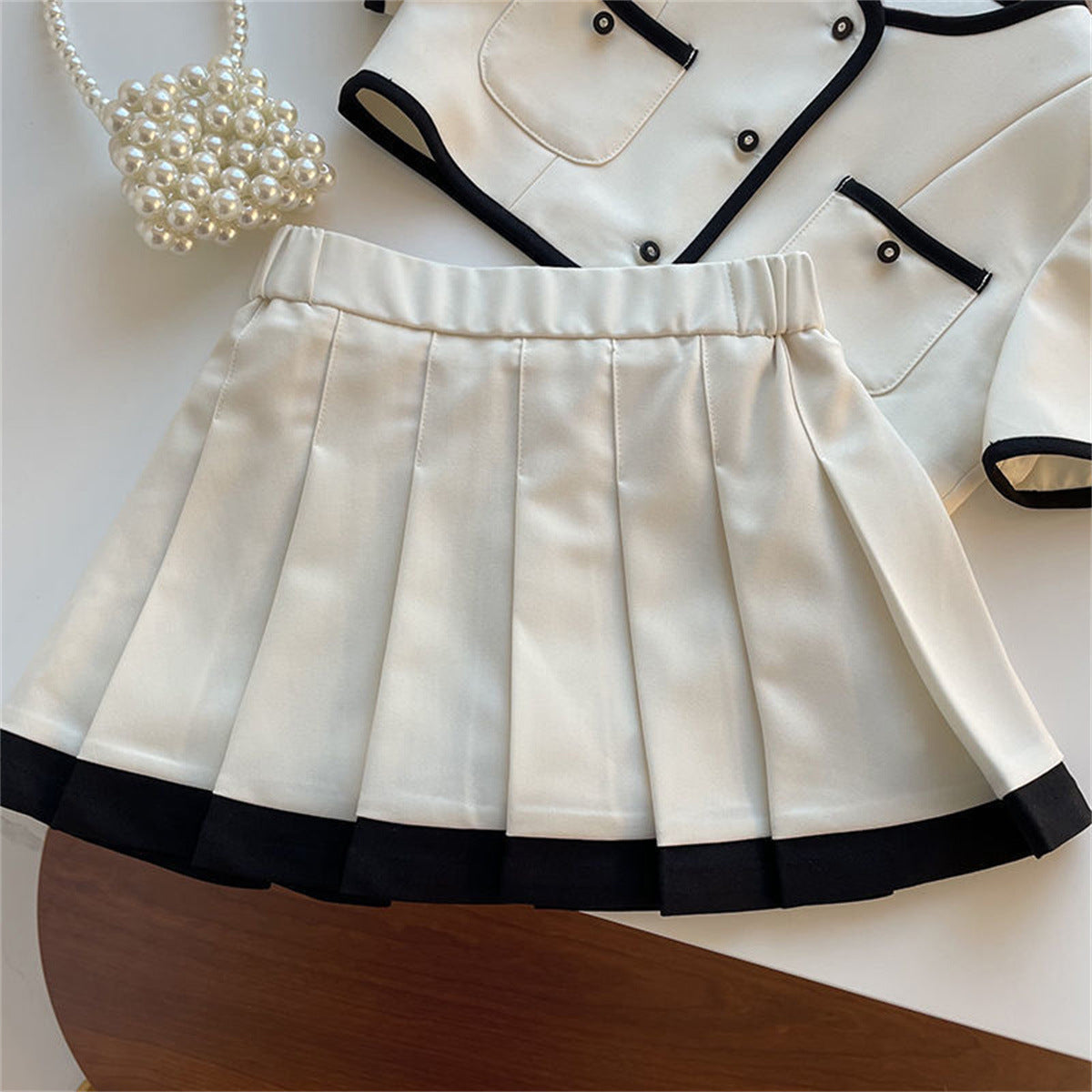 [363712] - Baju Setelan Atasan Crop Bawahan Rok Fashion Anak Perempuan - Motif Casual Plain