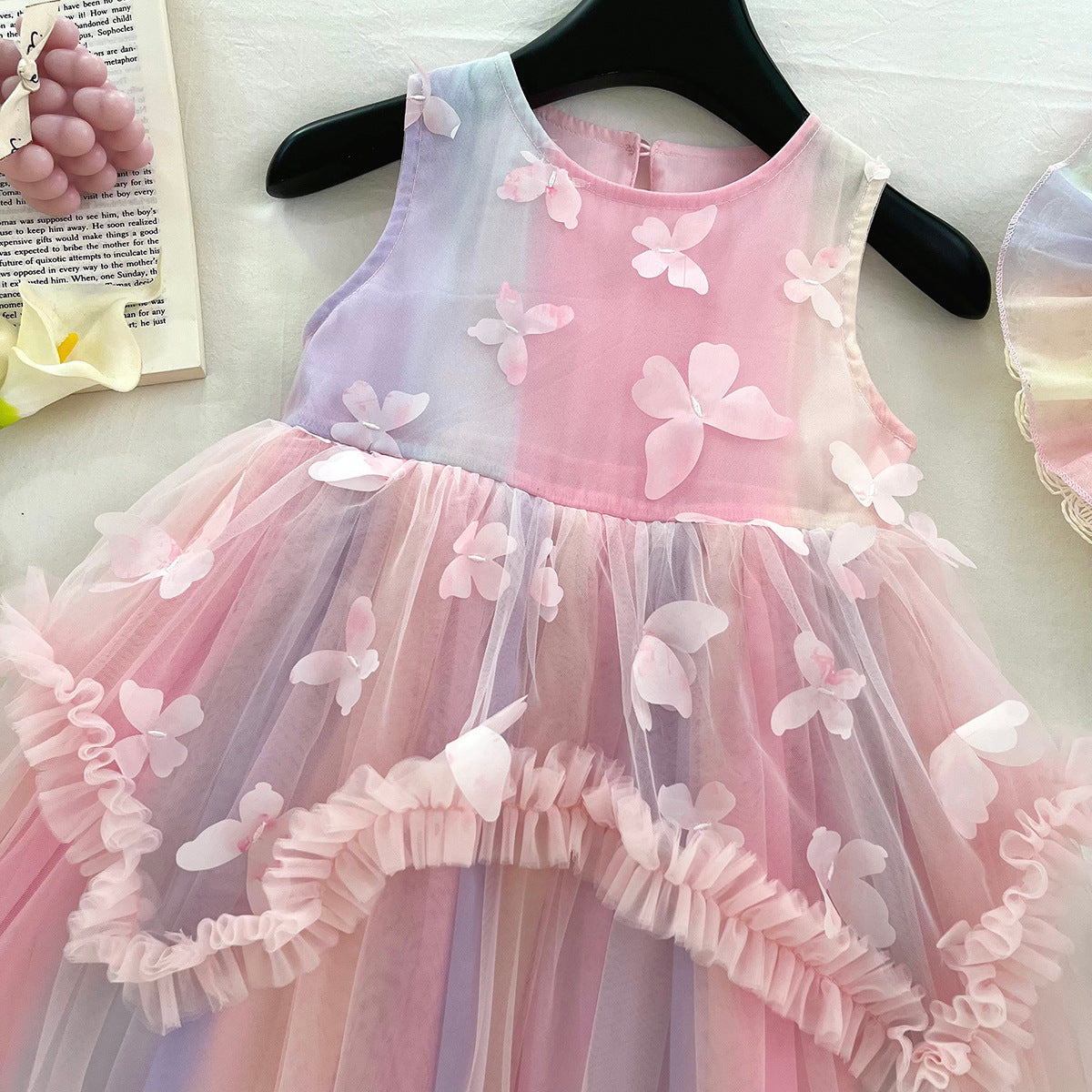 [963200] - Baju Gaun Dress Puffy Lengan Kutung Princess Style Anak Perempuan Cewek - Motif Butterfly - BABYHOKI STORE - BABYHOKI STORE