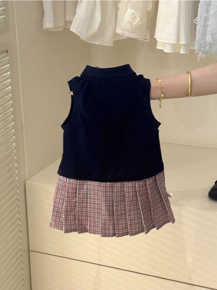 [5071108] - Baju Dress Gaun Berkerah Lengan Kutung Korean Style Fashion Anak Perempuan Cewek - Motif Bottom Plisket - BABYHOKI STORE