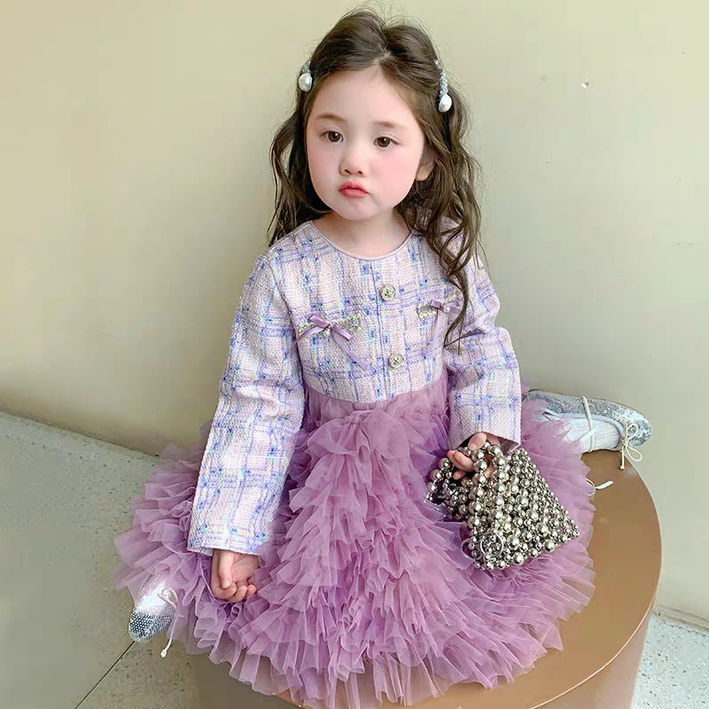 [363927] - Baju Dress Gaun Purple Lengan Panjang Fashion Anak Perempuan Cewek - Motif Pearl Ribbon - BABYHOKI STORE - BABYHOKI STORE