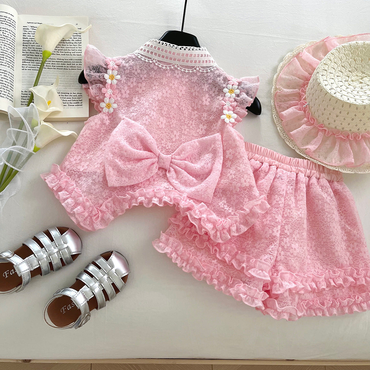[963114] - One Set 2in1 Baju Setelan Atasan Blouse Kerah Lengan Kutung Bawahan Celana Pendek Comfort Fashion Style Anak Perempuan Cewek - Motif Flower 3D - BABYHOKI STORE