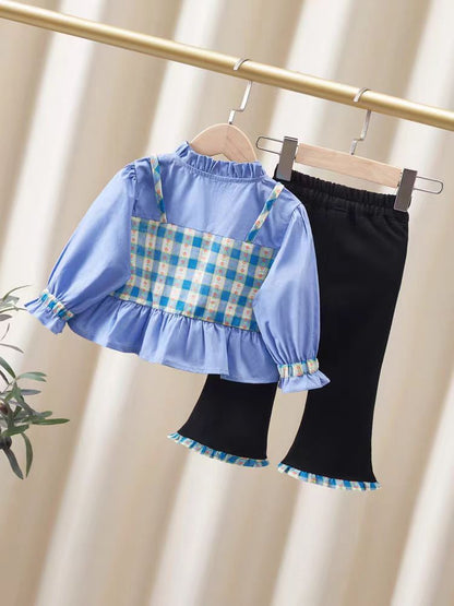 [363807] - Setelan Baju Blouse Lengan Panjang Celana Panjang Fashion Anak Perempuan - Motif Little Plaid