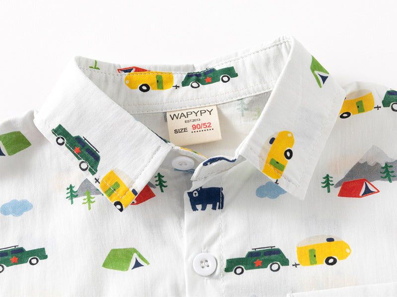 [383213] - Atasan Baju Kemeja Lengan Panjang Anak Laki-Laki - Motif Little Explorer
