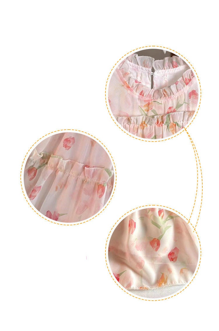 [363711] - Baju Gaun Dress Floral Cantik Renda Tanpa Lengan Fashion Anak Perempuan Cewek - Motif Flower Breeze