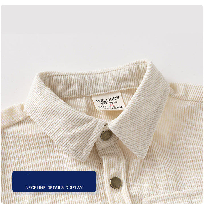 [5131128] - Baju Atasan Kemeja Kancing Lengan Panjang Corduroy Fashion Anak Laki Laki Cowok - Motif Collared Solid Color - BABYHOKI STORE - BABYHOKI STORE