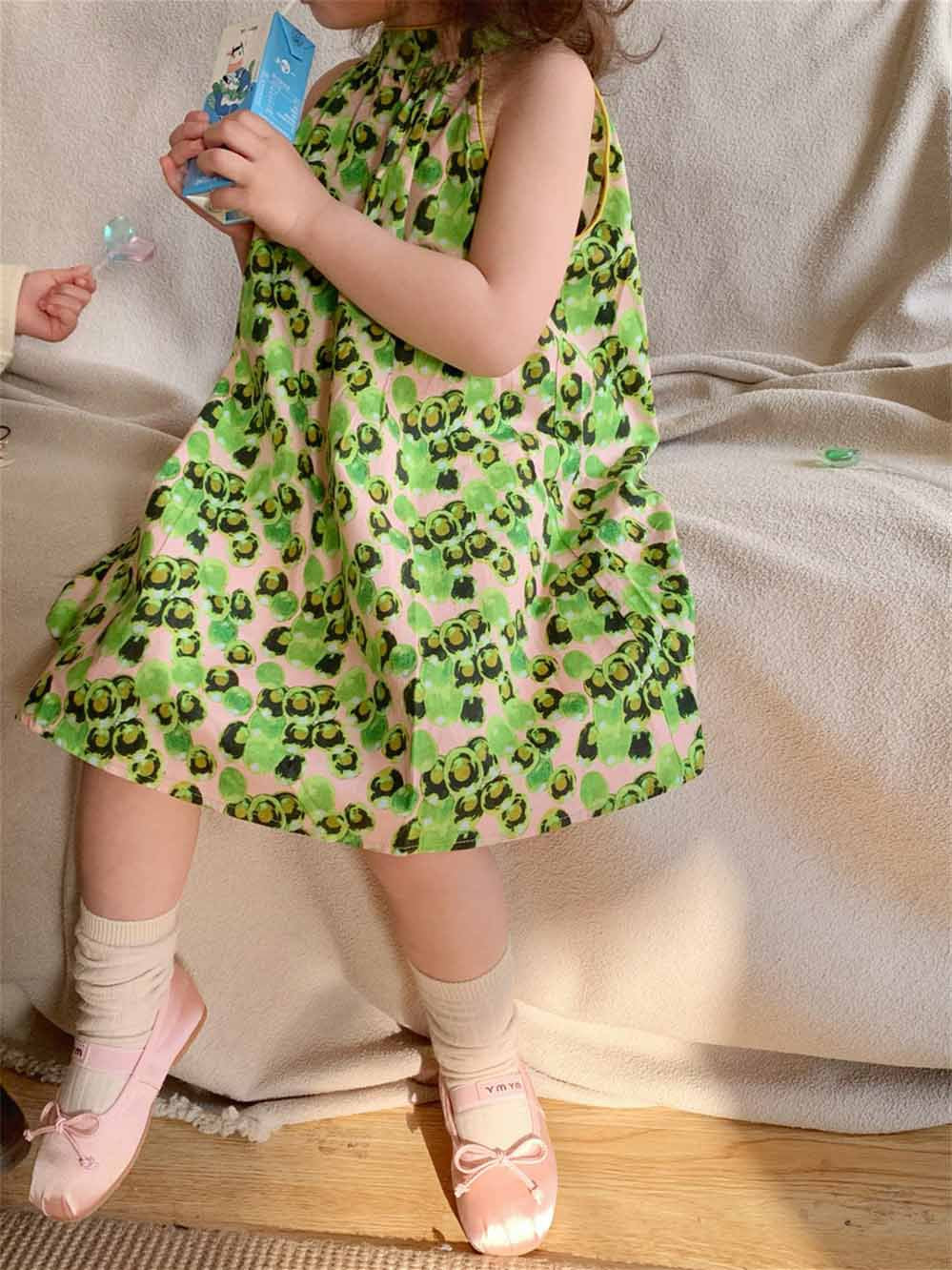 [507993] - Baju Dress Lengan Kutung Fashion Import Anak Perempuan - Motif Vaguely Round
