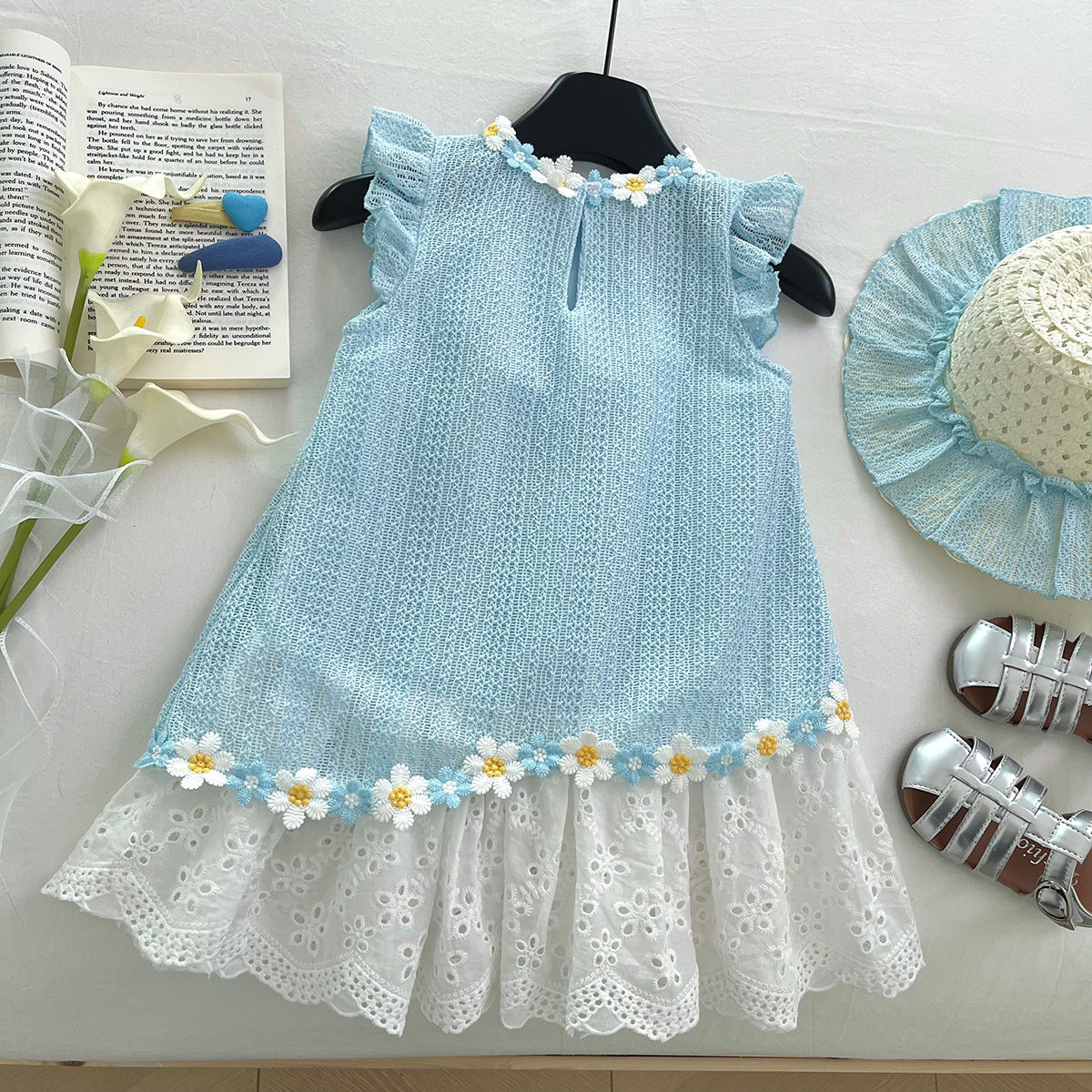 [963193] - Baju Gaun Dress Lengan Kutung Korean Fashion Style Anak Perempuan Cewek - Motif Flower 3D - BABYHOKI STORE