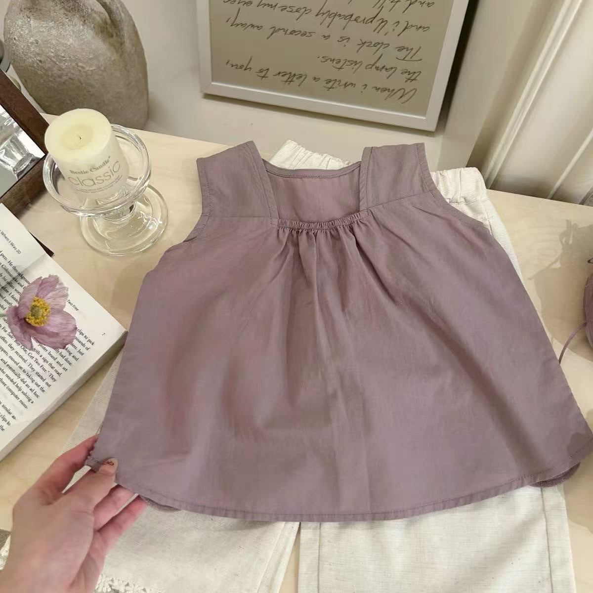 [5071089] - One Set 2in1 Baju Setelan Atasan Purple Katbol Lengan Kutung Bawahan Celana Panjang Kulot Berenda Fashion Anak Perempuan Cewek - Motif Top Purple Katbol - BABYHOKI STORE