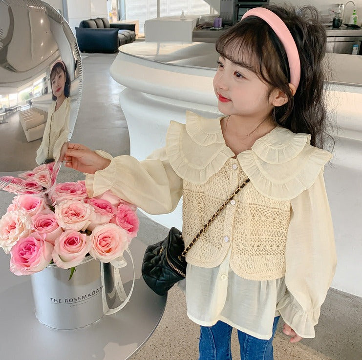 [363697] - Setelan Baju Blouse Rajut Lace Celana Jeans Panjang Fashion Anak Perempuan - Motif Lace Knit
