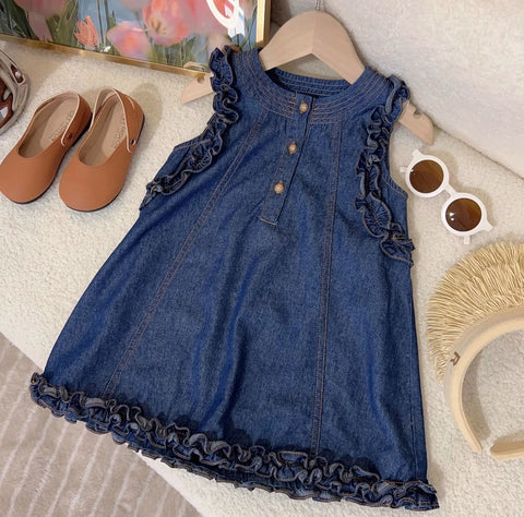[963289] - Baju Gaun Dress Summer Lengan Kutung Korean Style Anak Perempuan Cewek - Motif Ruffled - BABYHOKI STORE