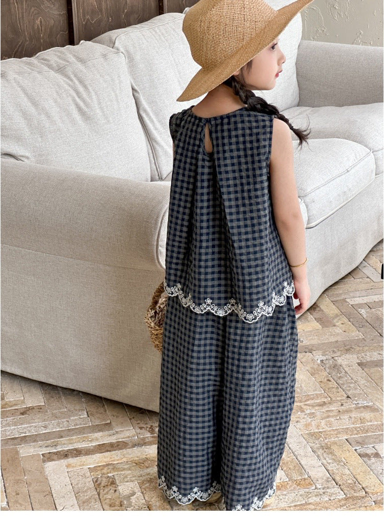 [5071110] - One Set 2in1 Baju Setelan Atasan Oversize Lengan Kutung Bawahan Celana Panjang Kulot Fashion Trendi Anak Perempuan Cewek - Motif Style Plaid - BABYHOKI STORE