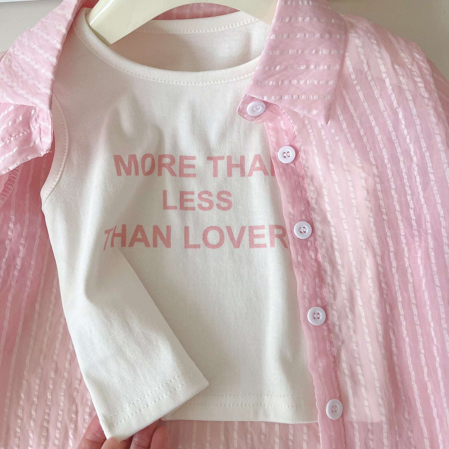 [963183] - One Set 3in1 Baju Setelan Atasan Kaos Lengan Kutung Outer Kemeja Lengan Panjang Bawahan Celana Pendek Korean Version Style Anak Perempuan Cewek - Motif Line Color - BABYHOKI STORE - BABYHOKI STORE