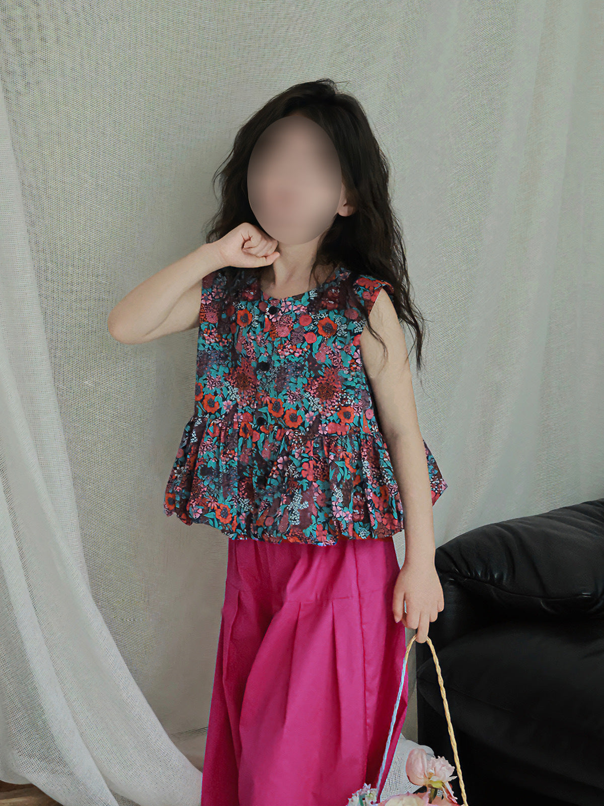 [5071112] - One Set 2in1 Baju Setelan Atasan Purple Lengan Kutung Bawahan Celana Panjang Kulot Fashion Trendi Anak Perempuan Cewek - Motif Floral Top - BABYHOKI STORE