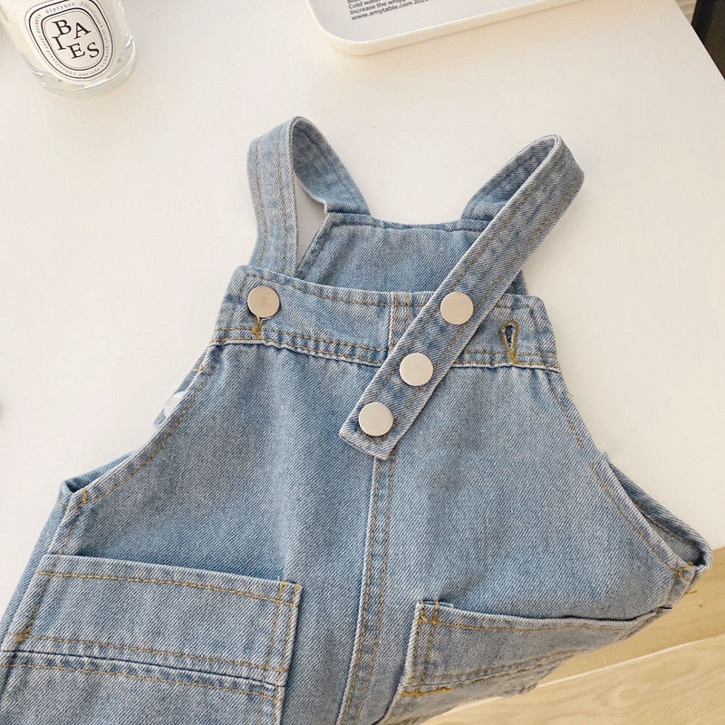 BABYHOKI STORE Usia 7 8 9 10 Tahun Baju Anak Tanggung Cewek [363634] - Setelan Baju Crop Overall Jeans Anak Perempuan - Motif Glace Casual