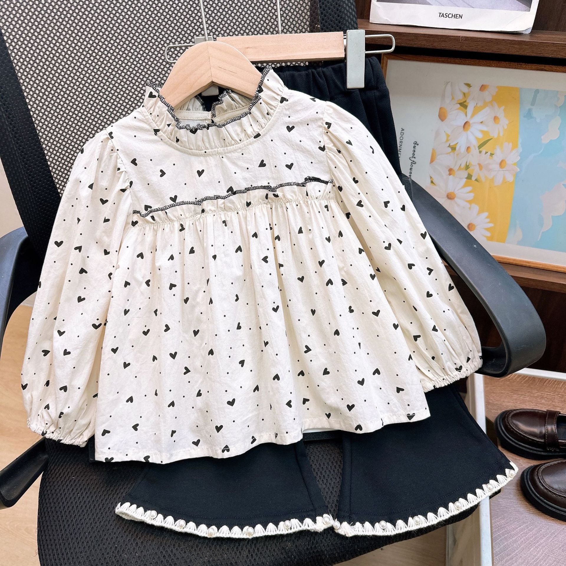 [363828] - Setelan Baju Blouse Lengan Panjang Celana Panjang Fashion Anak Perempuan - Motif Little Heart