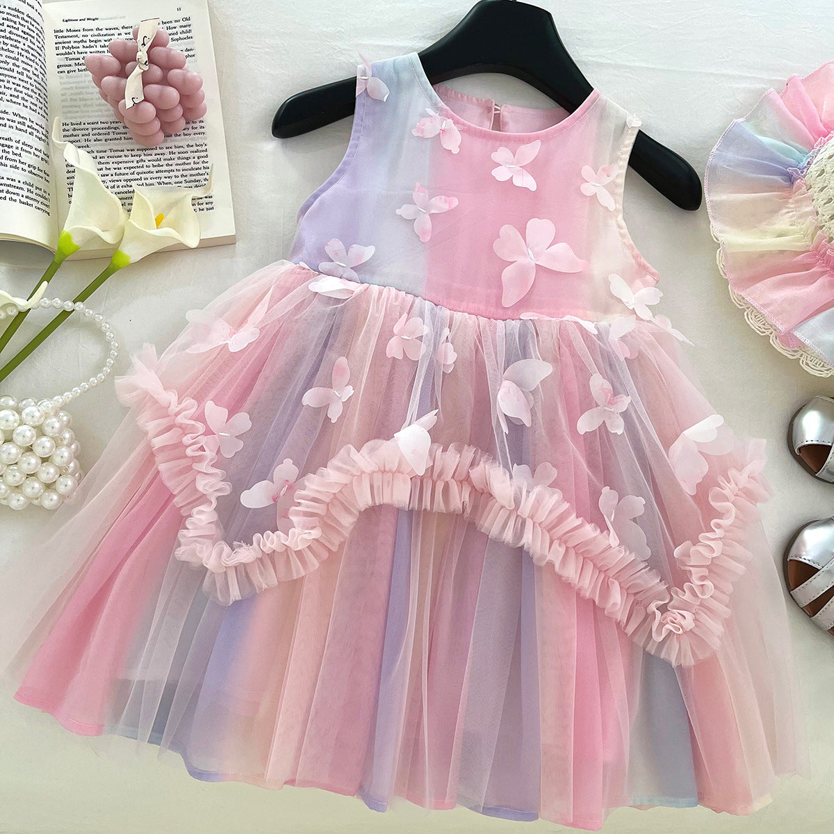 [963200] - Baju Gaun Dress Puffy Lengan Kutung Princess Style Anak Perempuan Cewek - Motif Butterfly - BABYHOKI STORE - BABYHOKI STORE