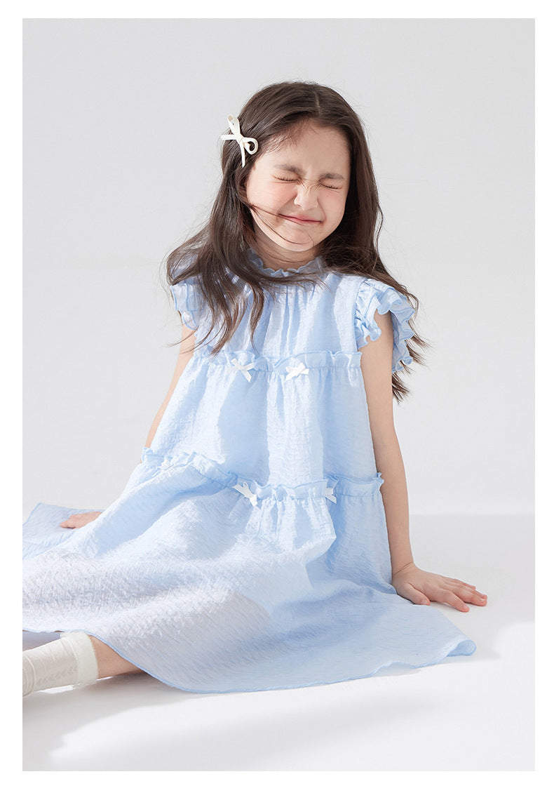 [5071122] - Baju Dress Summer Gaun Lengan Kutung Fashion Korean Style Anak Perempuan Cewek - Motif Lace Ribbon - BABYHOKI STORE