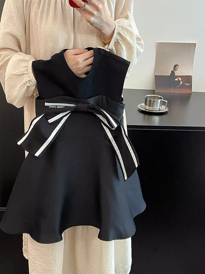 [5071147] - Baju Gaun Dress Elegant Lengan Kutung Korean Version Style Anak Perempuan Cewek - Motif Color Stripe - BABYHOKI STORE