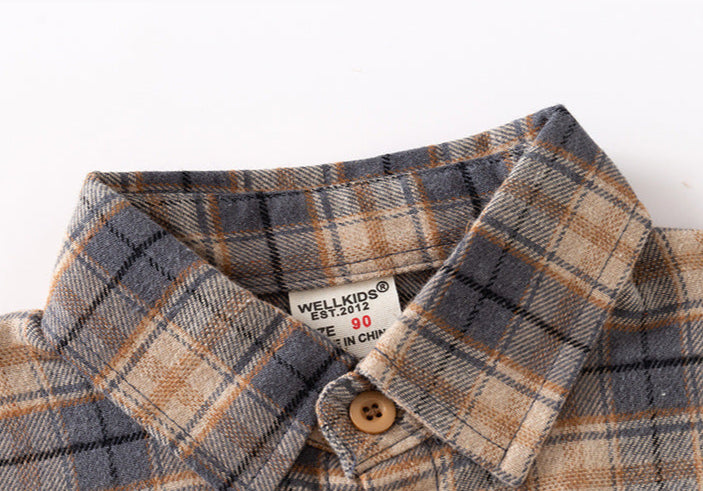 [5131118] - Baju Atasan Kemeja Lengan Panjang Anak Laki-Laki - Motif Classic Pocket Plaid