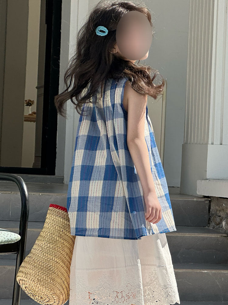 [5071125] - One Set 2in1 Baju Setelan Atasan Summer Plaid Lengan Kutung Bawahan Rok Berenda Fashion Trendi Anak Perempuan Cewek - Motif Lace Plaid - BABYHOKI STORE