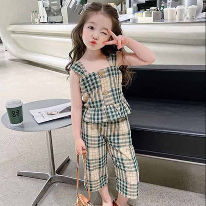 [507958] - Setelan Baju Kutung Bawahan Panjang Anak Perempuan Import Fashion - Motif Plaid Lace