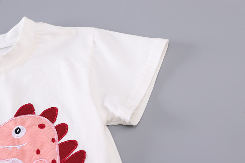 [368570] - One Set 2in1 Baju Setelan Atasan Kaos Lengan Pendek Bawahan Celana Pendek Fashionable Summer Outfit Anak Perempuan Cewek - Motif Animal Dino - BABYHOKI STORE