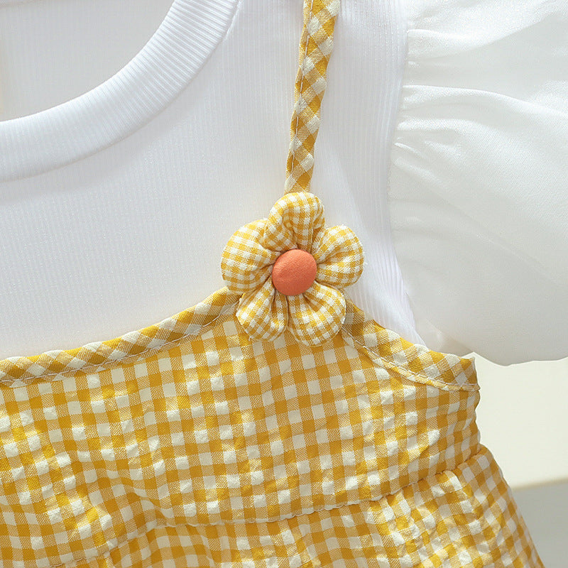 [352397] - Baju Mini Dress Kotak-Kotak Fashion Anak Perempuan - Motif Flower Box