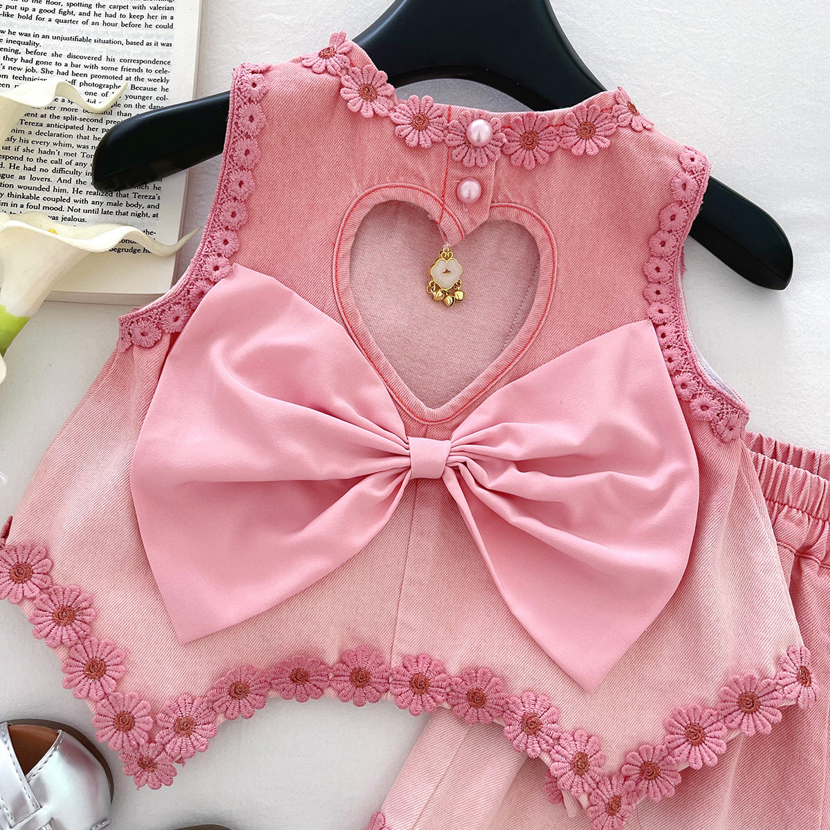 [963129] - One Set 2in1 Baju Setelan Atasan Lengan Kutung Bawahan Celana Pendek Korean Version Style Anak Perempuan Cewek - Motif Flower 3D - BABYHOKI STORE - BABYHOKI STORE